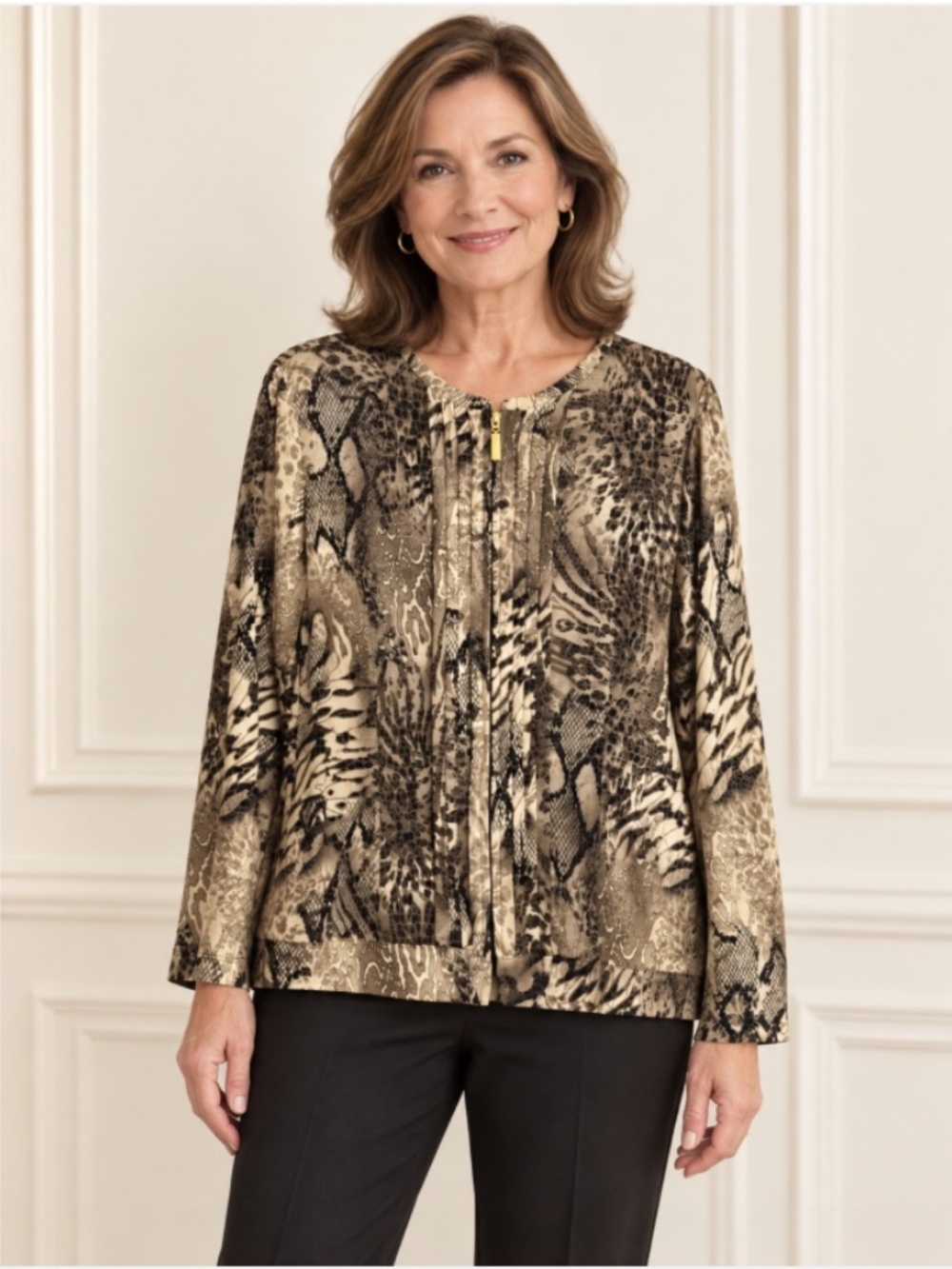 Chico’s Women’s Animal Print Zipper Down Jacket or Shirt Size 1 / Medium